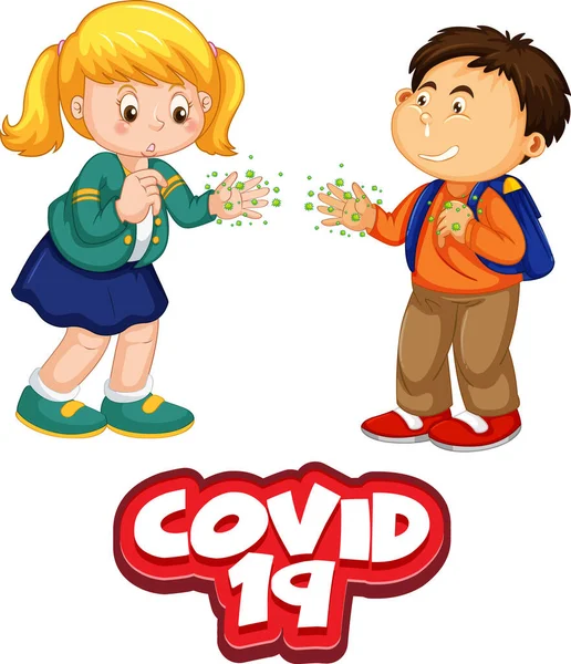 Zwei Kinder Cartoon Figur Halten Keine Soziale Distanz Mit Covid — Stockvektor