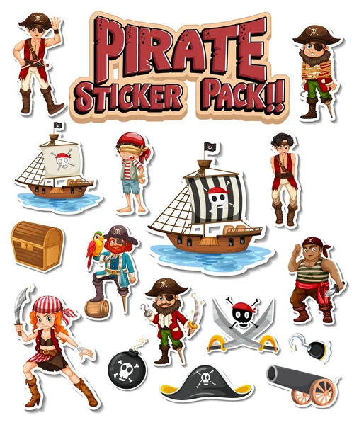 Pack Autocollant Pirate Serti Illustration Isolée Personnage Dessin Animé — Image vectorielle