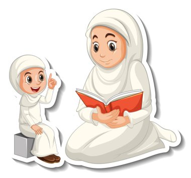 Müslüman insanların anne ve kız resimlerinin olduğu bir etiket.