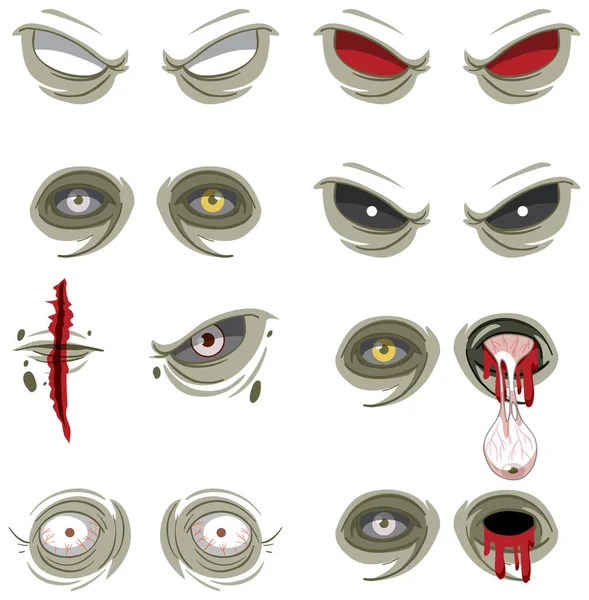 多くの不気味なゾンビの目のイラストのセット — ストックベクタ