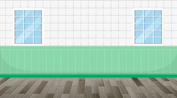 Empty Room Parquet Floor White Green Tiles Wall Illustration — Stock Vector