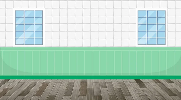 Chambre Vide Avec Parquet Carrelage Blanc Vert Illustration Murale — Image vectorielle