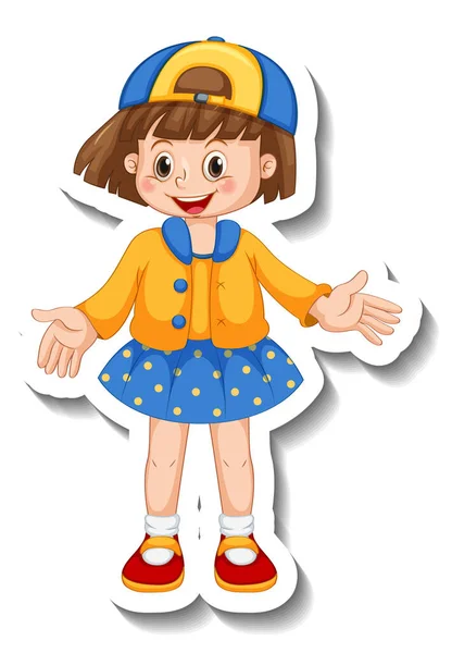 Sticker Template Girl Standing Posing Cartoon Character Isolated Illustration — Stock Vector