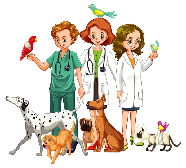 Veterinární Lékař Mnoha Druhy Zvířat Ilustrace — Stockový vektor