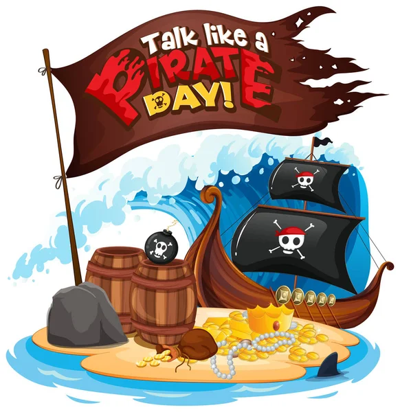 Talk Pirate Day Font Banner Pirate Ship Island Illustration — Stockový vektor