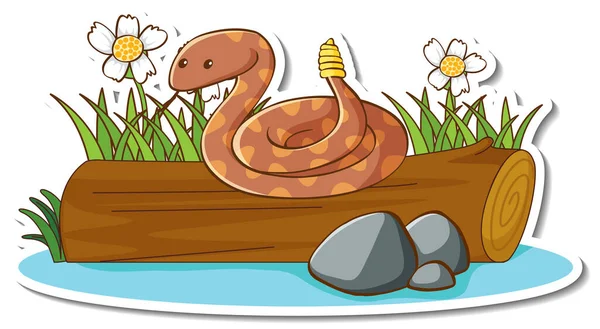 Rattle Serpente Log Com Natureza Elemento Adesivo Ilustração — Vetor de Stock