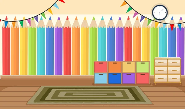 Salle Maternelle Vide Avec Objets Classe Illustration Décoration Intérieure — Image vectorielle