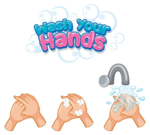 Waschen Sie Sich Die Hände Schriftdesign Mit Virenverbreitung Vom Händeschütteln — Stockvektor