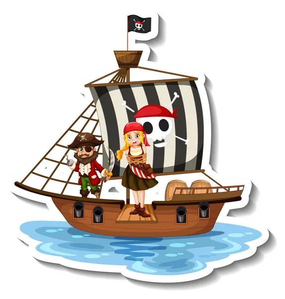 Una Plantilla Pegatina Con Piratas Barco Ilustración Aislada — Vector de stock