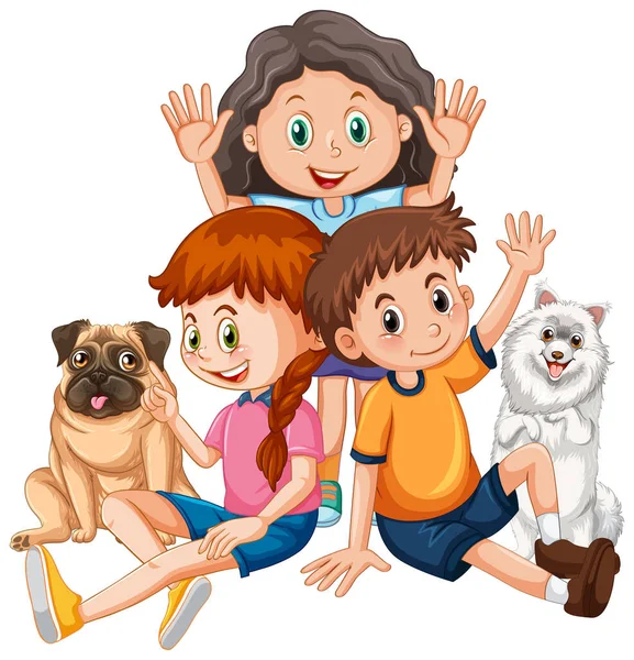 Happy Children Pets White Background Illustration — Stock Vector