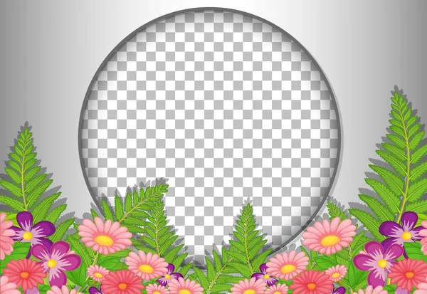 Runder Rahmen Transparent Mit Tropischen Blumen Und Blättern Vorlage Illustration — Stockvektor