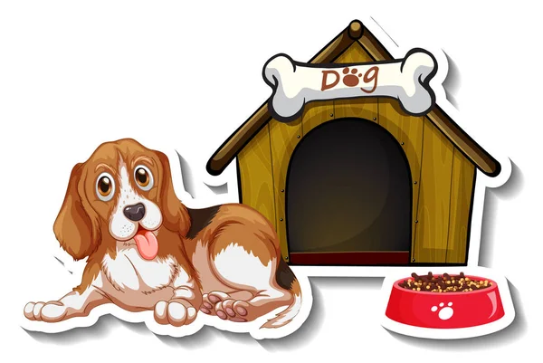 Sticker Design Beagle Standing Front Dog House Illustration — Stock Vector