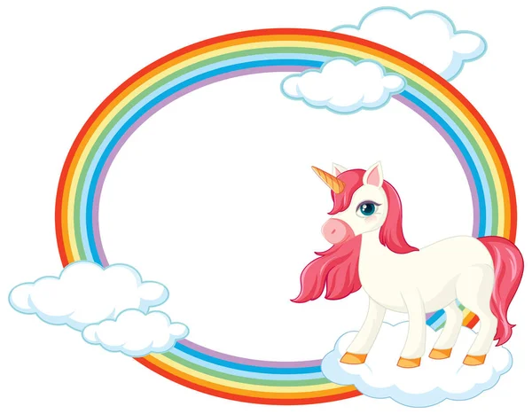 Rainbow Frame Mit Niedlichen Einhorn Cartoon Figur Illustration — Stockvektor