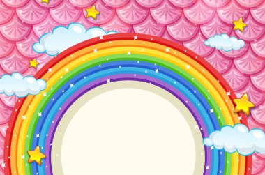 Pembe balık pullarında gökkuşağı çerçeveli boş afiş