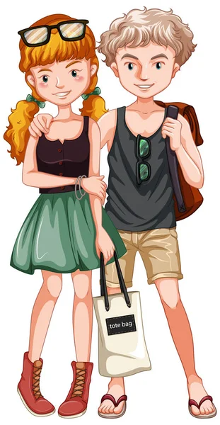 Adolescente Casal Traje Casual Ilustração — Vetor de Stock