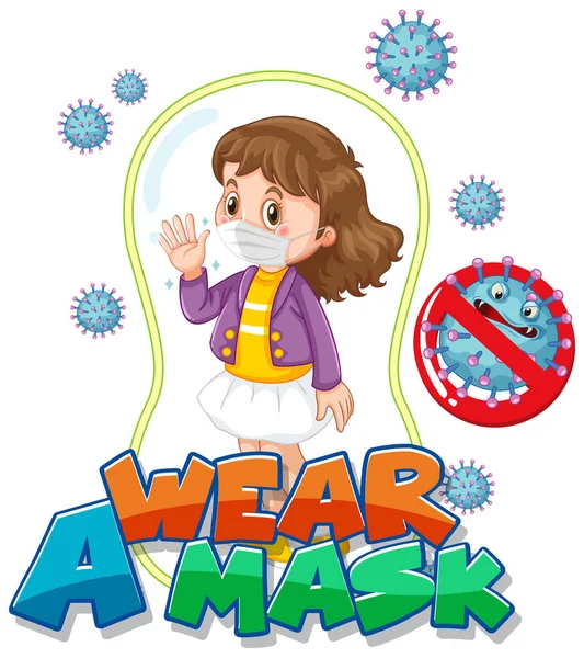 Nosić Maskę Czcionek Projekt Dziewczyną Noszenia Maski Medycznej Białym Tle — Wektor stockowy