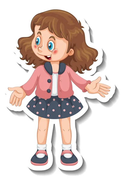 Sticker Template Cute Girl Standing Pose Isolated Illustration — Stock Vector