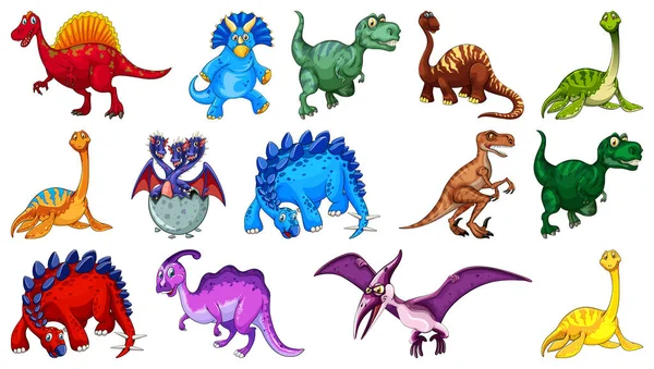 Different Dinosaurs Cartoon Character Fantasy Dragons Isolated Illustration — Stock Vector