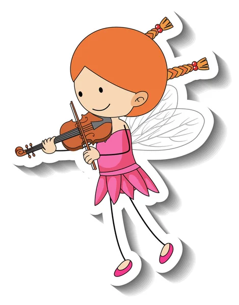 Πρότυπο Αυτοκόλλητο Ένα Κορίτσι Νεράιδα Παίζει Ένα Βιολί Απομονωμένη Εικόνα — Διανυσματικό Αρχείο