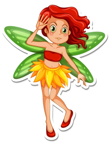 Beautiful Fairy Cartoon Character Sticker Illustration — Stock Vector