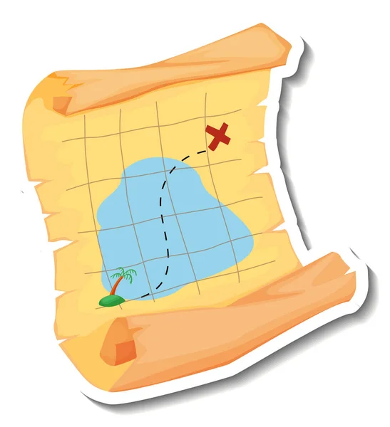 Plantilla Etiqueta Engomada Con Mapa Del Tesoro Pirata Ilustración Aislada — Archivo Imágenes Vectoriales