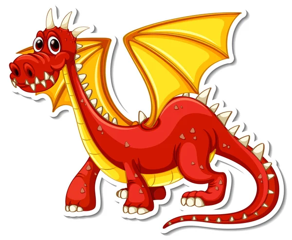 Ilustración Etiqueta Engomada Personaje Dibujos Animados Dragón Rojo — Vector de stock