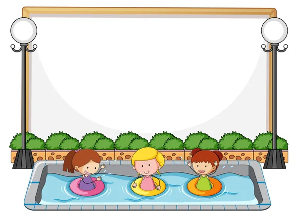 空荡荡的横幅 游泳池里有很多孩子 — 图库矢量图片