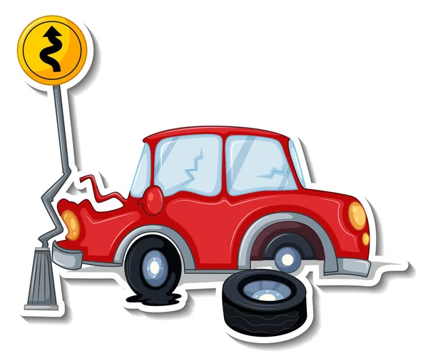 Sticker Design Wrecked Car Isolated Illustration — Stock Vector