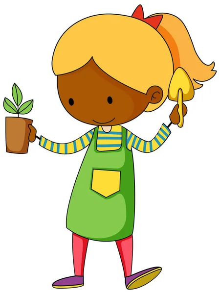 Pequeño Jardinero Garabato Dibujo Animado Personaje Ilustración — Vector de stock