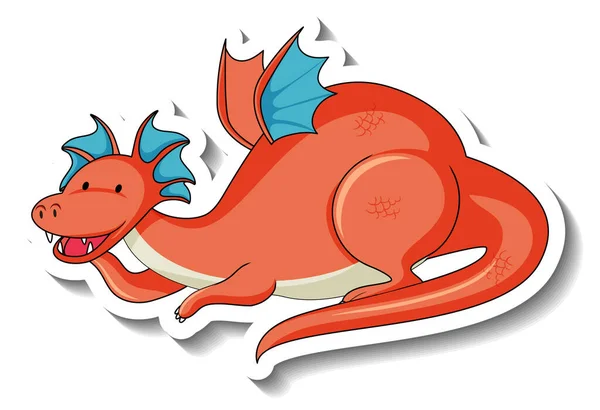 Sticker Template Fantasy Dragon Cartoon Character Illustration — Stock Vector