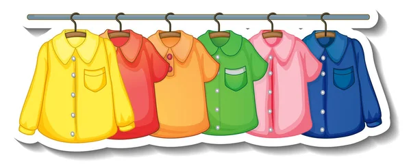 Een Sticker Sjabloon Van Kleding Rekken Met Veel Kleding Hangers — Stockvector