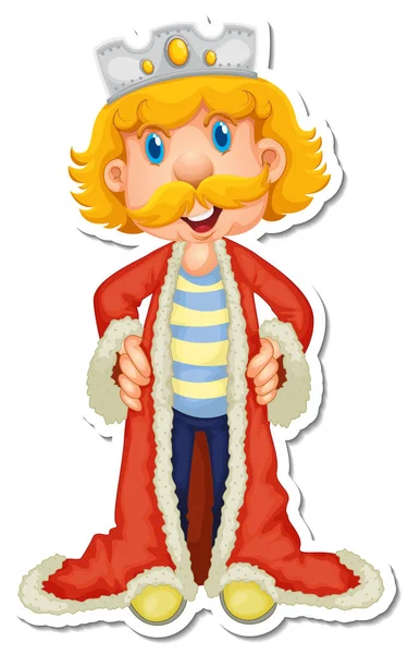Rei Com Roupão Vermelho Desenho Animado Personagem Adesivo Ilustração —  Vetores de Stock