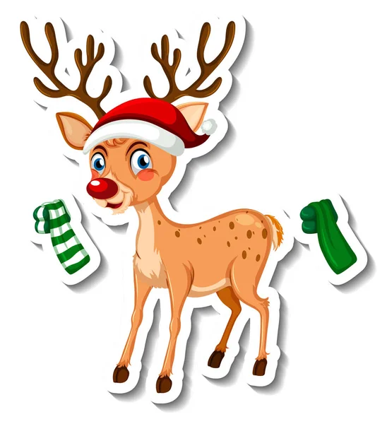 Sticker Sjabloon Met Kerst Rendieren Stripfiguur Geïsoleerde Illustratie — Stockvector