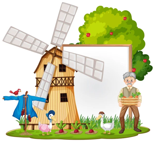 Plantilla Banner Vacía Escena Granja Aislada Sobre Fondo Blanco Ilustración — Vector de stock