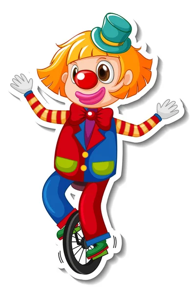 Sticker Sjabloon Met Vrolijke Clown Cartoon Karakter Illustratie — Stockvector