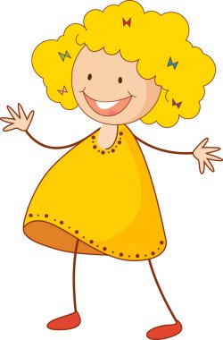 Sevimli kız çizgi film karakteri karalama stili izole edilmiş.