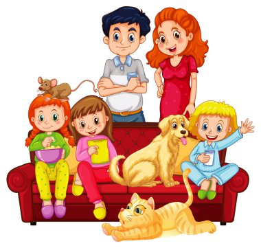 Mutlu aile bireyleri ve evcil hayvan örnekleri