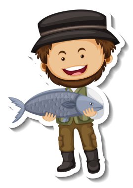 Etiket şablonu balık satıcısı çizgi film karakteri ile izole edilmiş.