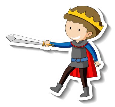 Kral kostümü giyen bir çocuğun olduğu çıkartma şablonu izole edilmiş.