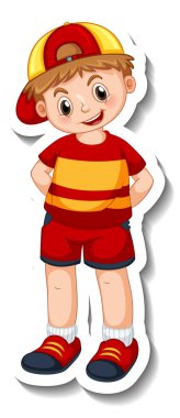 Çizgi film karakteri olan mutlu bir çocukla birlikte çıkartma şablonu izole edildi