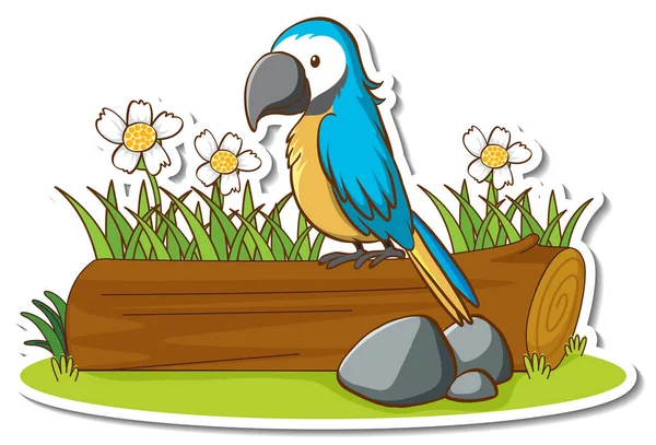 Een Papegaai Vogel Staand Een Stam Sticker Illustratie — Stockvector