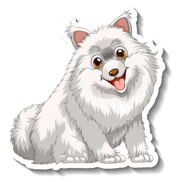 Sticker Design Avec Chien Poméranien Blanc Illustration Isolée — Image vectorielle