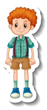 Ayakta poz veren mutlu bir çocuğun olduğu bir etiket tasviri