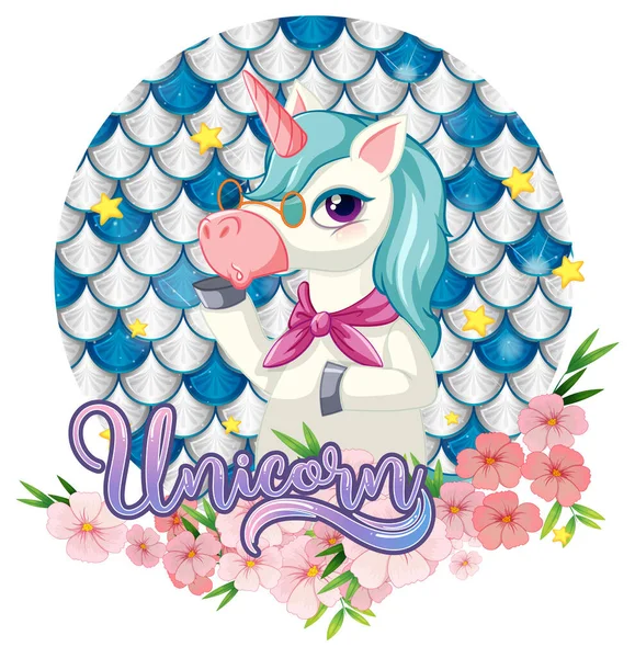 Unicorno Personaggio Dei Cartoni Animati Scala Pastello Sfondo Isolato Illustrazione — Vettoriale Stock