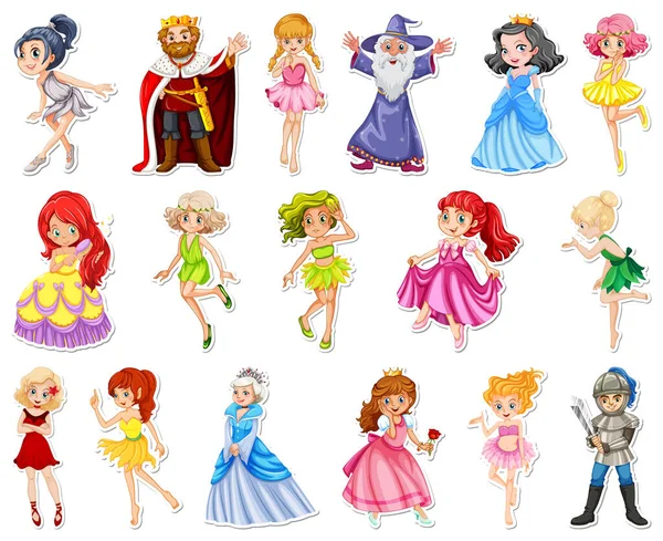 Sticker Set Avec Différentes Illustrations Personnages Dessins Animés Conte Fées — Image vectorielle