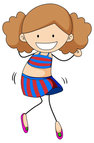 Happy Girl Enjoy Dancing Doodle Cartoon Character Illustration — Stock Vector