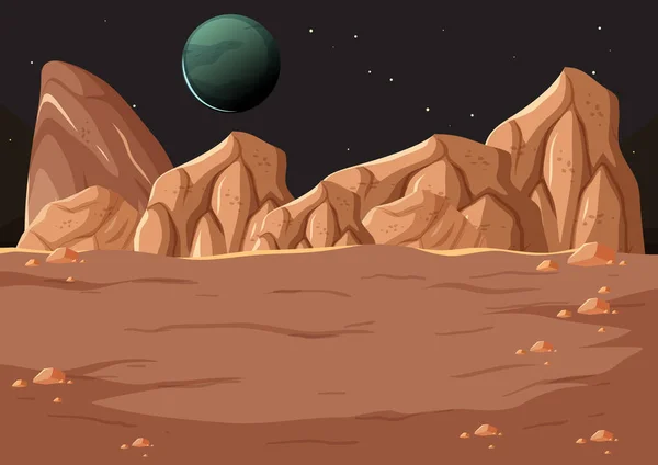 Paisaje Superficie Del Espacio Exterior Con Ilustración Del Planeta — Vector de stock