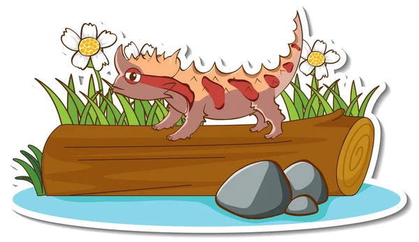 Thorny Dragon Lizard Standing Log Sticker Illustration — Stock Vector