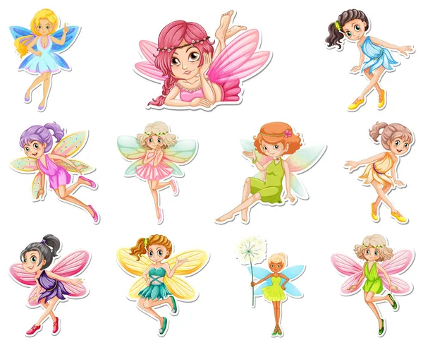 Set Stickers Beautiful Fairies Mermaid Cartoon Character Illustration Royalty Free Stock Vectors