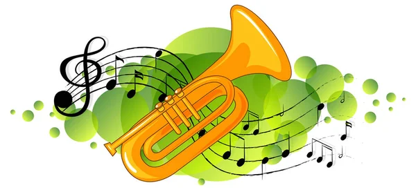 Trumpetový Hudební Nástroj Symboly Melodie Zelené Skvrnité Ilustraci — Stockový vektor